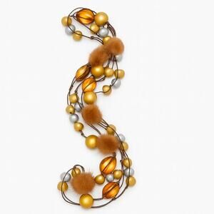 Silver & Gold Fuzzy Fur  Ball Statement Necklace